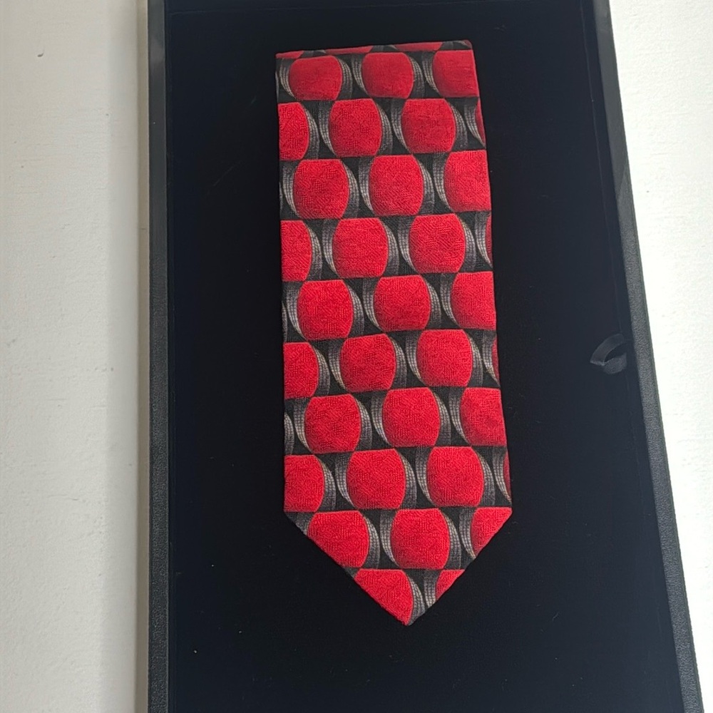 J. Z. Richards Bold Red/Black Geometric Silk Made in USA Tie 58"L/3.5"W